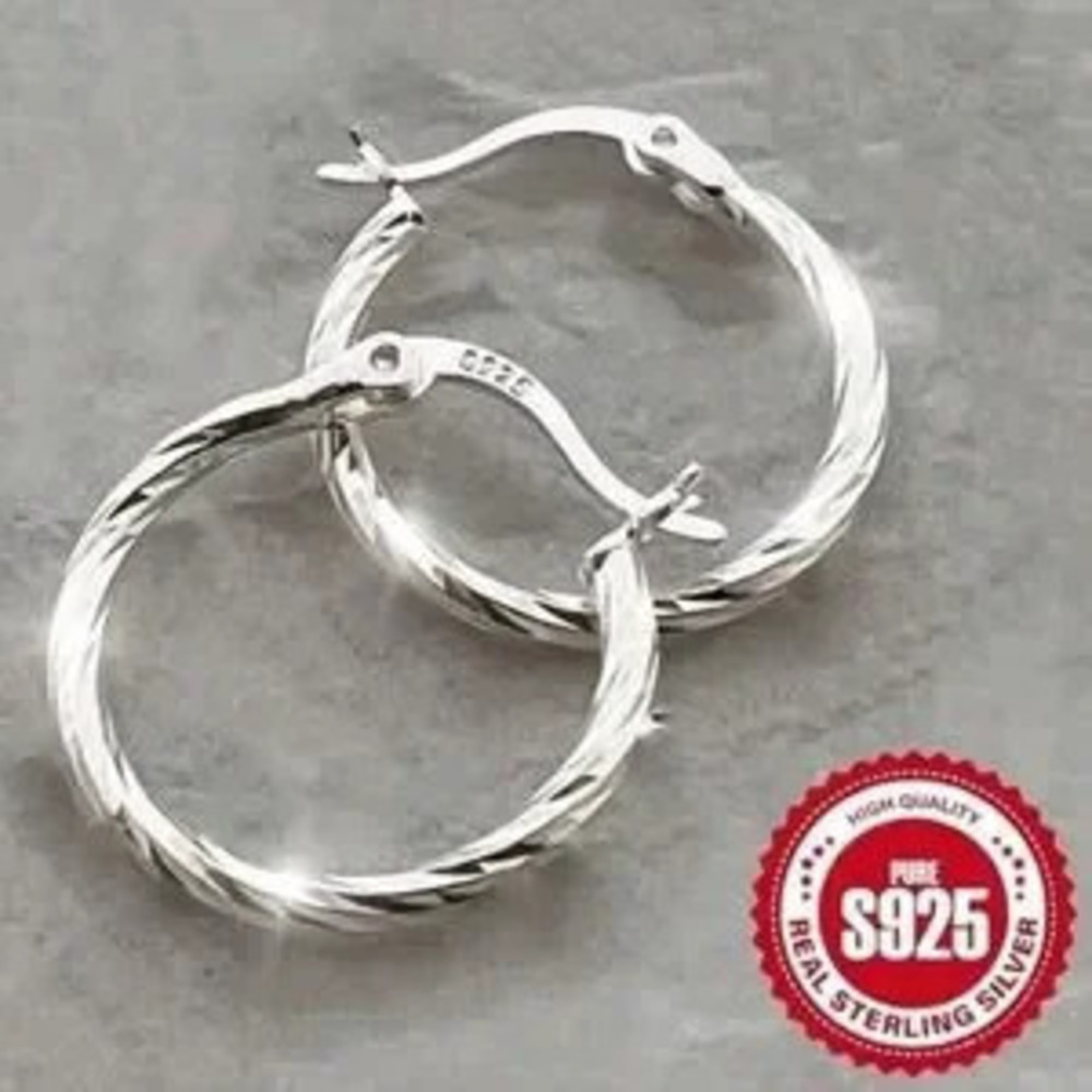 925 Sterling Silver Twisted Hoop Earrings Christmas Birthday Vtg. Fashion Gift